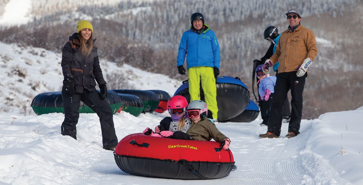 Magical family time at the Alpine Mountain Ranch tubing hill. 